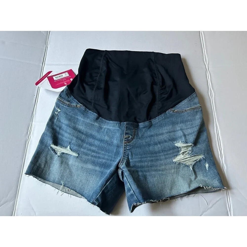 Ingrid Isabel Maternity Jean Shorts Midi Cut Off Short Crossover Panel 2/26 NWT